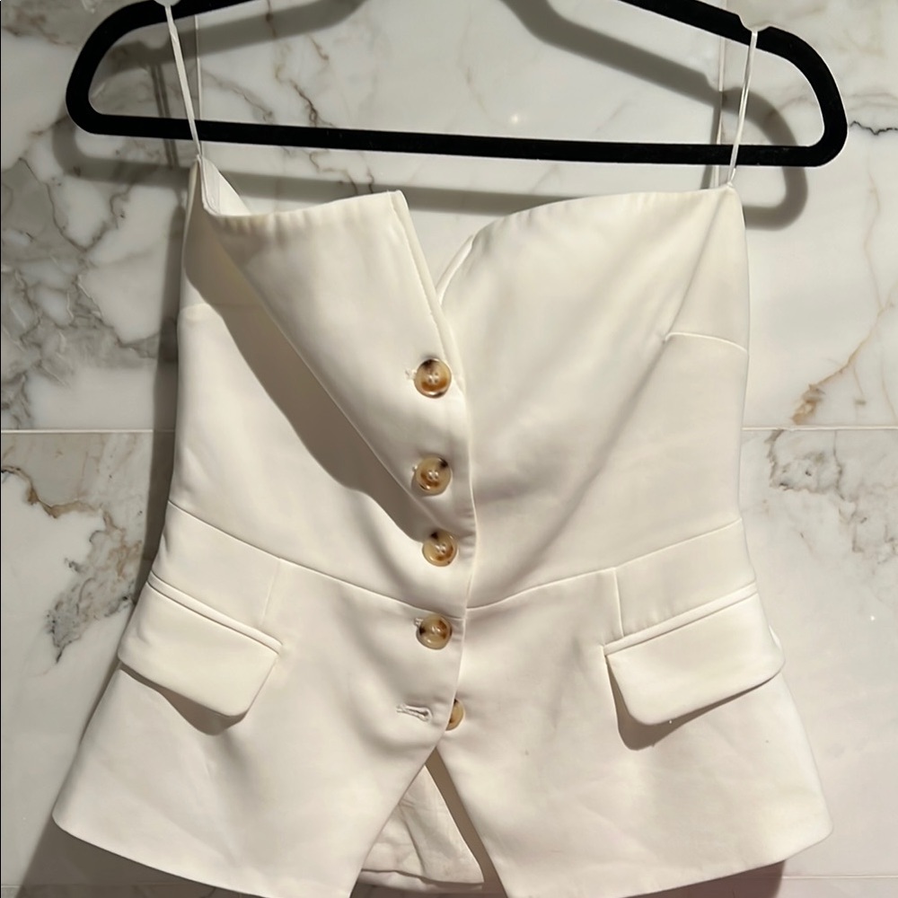 Grey Lab Ivory White Buttoned Bustier Top - Picture 2 of 5